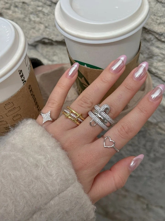White Shimmer 925 Silver Pinky Finger Ring
