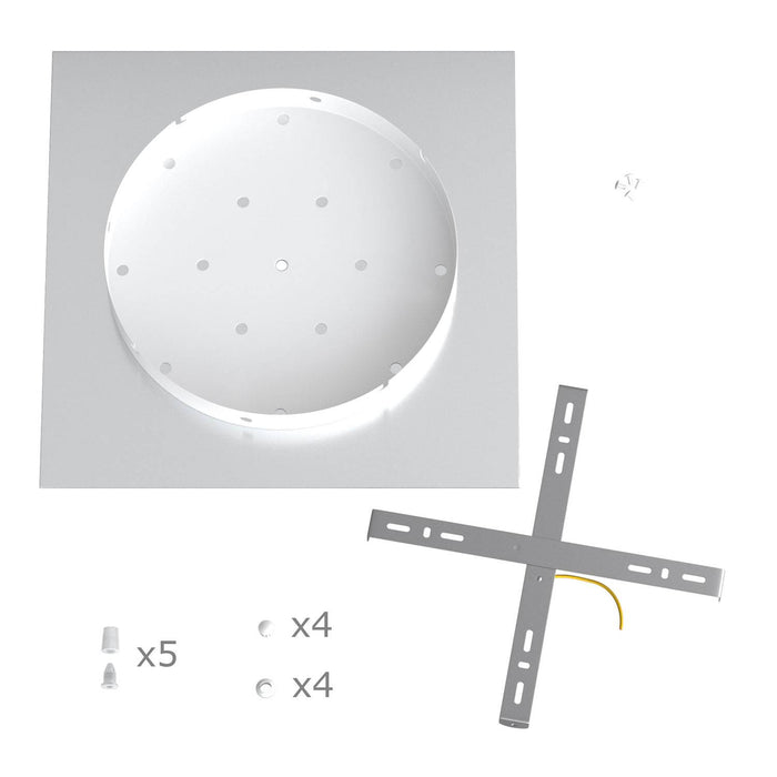 Rosone XXL Rose-One quadrato, 400 mm con 5 fori e 4 fori laterali - Bianco opaco Bianco